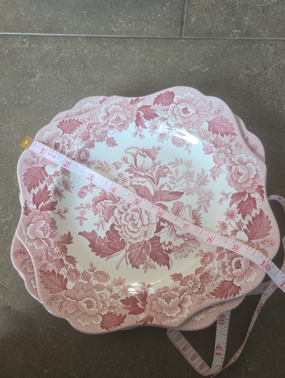 3 Spode Pink Floral Scalloped Dinner Plates